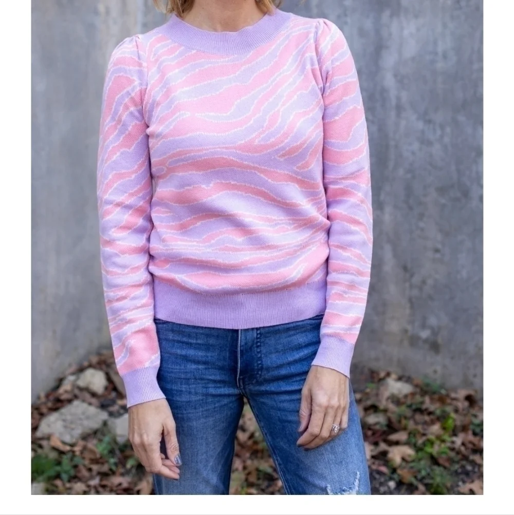 Karlie Zebra Print Lavender Sweater Long Puff Sleeves M - Picture 2 of 8